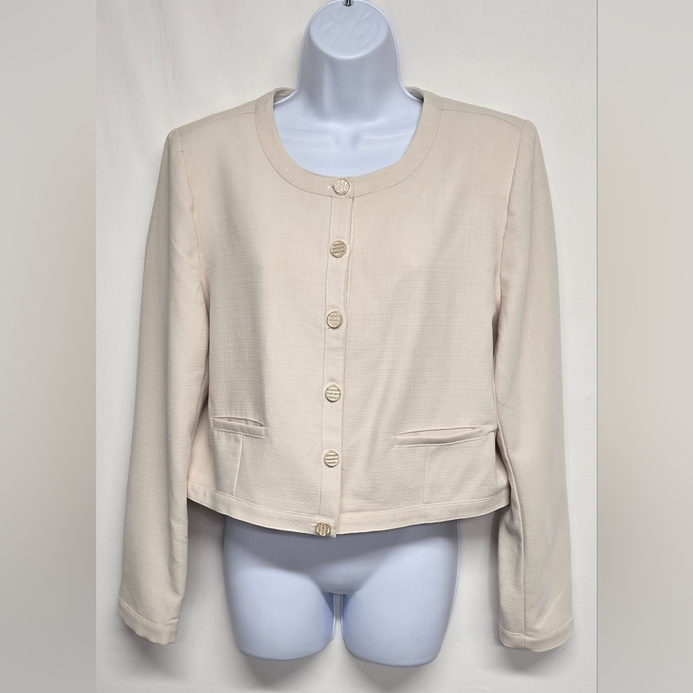 Nicole Miller L Short Length Jacket Blazer Office Business Button Down Boxy Fit